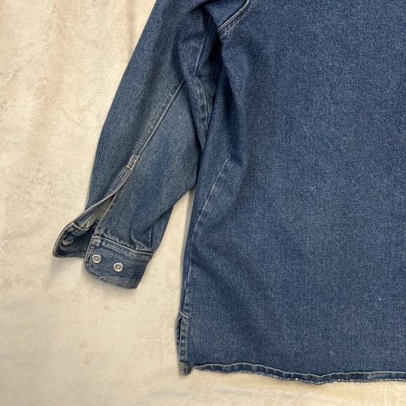 Vintage Paco Jacket Mens M Blue Denim Jean Chore Coat Emblem PACO Button Y2K - Picture 6 of 8